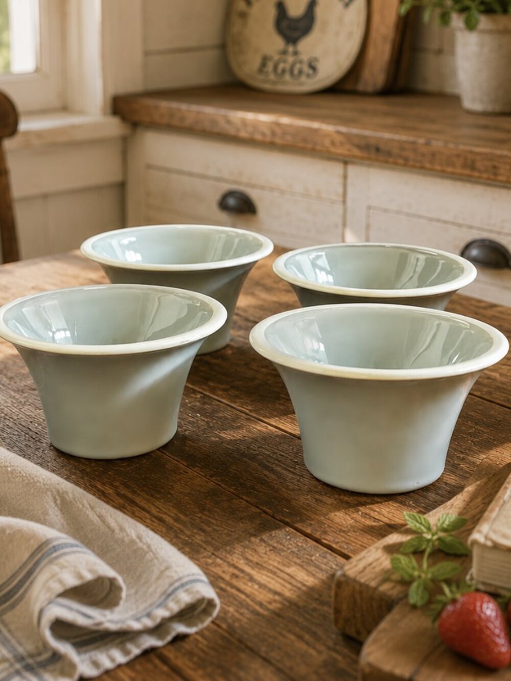 Set of 4 Sonoma Life & Style Mendocino Sky Blue Oatmeal Stoneware Bowls